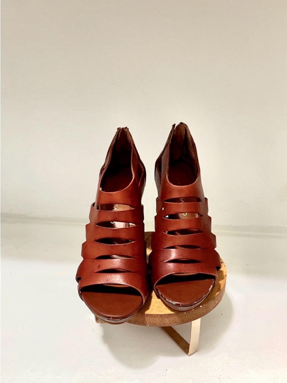 Franco Sarto Brown Strappy Peep-Toe Heels